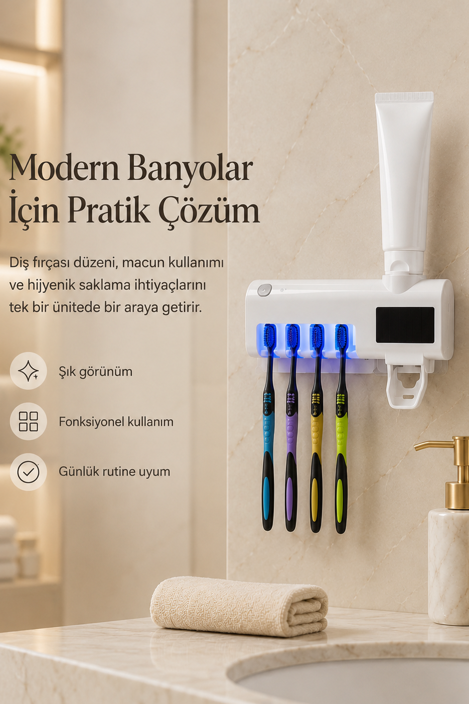 UV Diş Fırçası Sterilizatörü ve Dispenseri